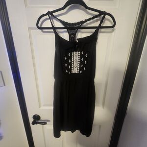 Elegant Black Dress with White Embroidery